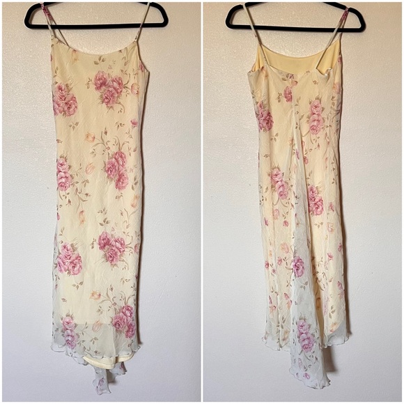 Vintage 90s Y2K Byer Too Midi Ruffle Hem Crinkle Chiffon Floral Slip Dress - Picture 4 of 12
